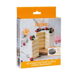 Decora 0070033 Set 5 Stampi Antiaderenti Tondi per Torte a Strati Multicolor, Ø 15 X 2 h Cm. Confezione da 5 pezzi.
