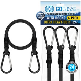 GOEASY0312 Carabiner Bungee Cords with Hooks Heavy Duty - 24" Elastic Black Bungee Cords with Carabiner Hooks 200 LBS Max Break Strength, UV Resistant for Camping, Tarps, Bike Rack, Tent, Car - 4 Pcs