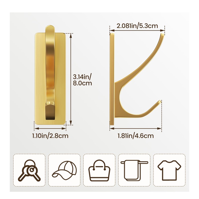 Josmimic Gold Self Adhesive Towel Hooks, Extra Sticky and Strong