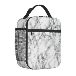 PINEPAL White Marble Lunch Bag For Women Adults Men, Reusable Cute Lunch Box - Leakproof, Insulated Lunch Box Tote With Large Capacity, Cooler Lunch Container For Work/Travel/Office