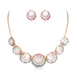 Flyonce Costume Statement Jewlery Sets for Women Bridal Wedding Jewelry Gifts, Multicolor Enamel Round Disc Necklace and Earrings Set for Cocktail Prom Party