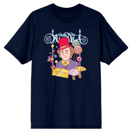 Willy Wonka & The Chocolate Factory Main Character with a Golden Ticket and Candies Navy Blue Men's T-Shirt-Large