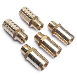 LTWFITTING No Lead Brass Barbed Fitting Coupler/Connector 1" Hose Barb x 1/2" Male NPT for Water (Pack of 5)