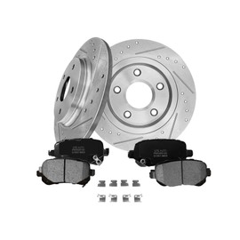 PM Auto Set of 6 Rear 305mm Drilled Slotted Brake Disc Rotors-Ceramic Brake Pad Kit Replacement For 2013 2014 Volkswagen Routan