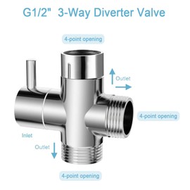 WUBAYI Shower Diverter Valve， G1/2" Brass Shower Splitter Shower Valve with Rubber，3-Way Diverter Valve Replacement Showering Components for Shower System Chrome