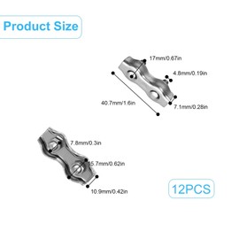 HERKINDNESS Wire Rope Clamp, Pack of 12 M4 Rope Clamps Made of Stainless Steel, Double Rope Clamp 4 mm, Steel Cable Clamp, Firmly Fixed, for 4 mm Wire Rope, Tent Ropes and Laundry Ropes