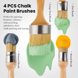YiBaiBrush Chalk and Wax Paint Brush Furniture Set of 4, Small Round and Large Oval Brush with Natural Bristles, Perfect for Painting or Waxing Furniture, Ideal for Home Decor