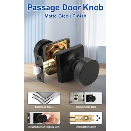 Probrico Bulk Passage Door Knobs Interior 10 Pack, Matte Black Square Door Handles for Closet/Hallway, Unique Classic Door Knobs Without Key