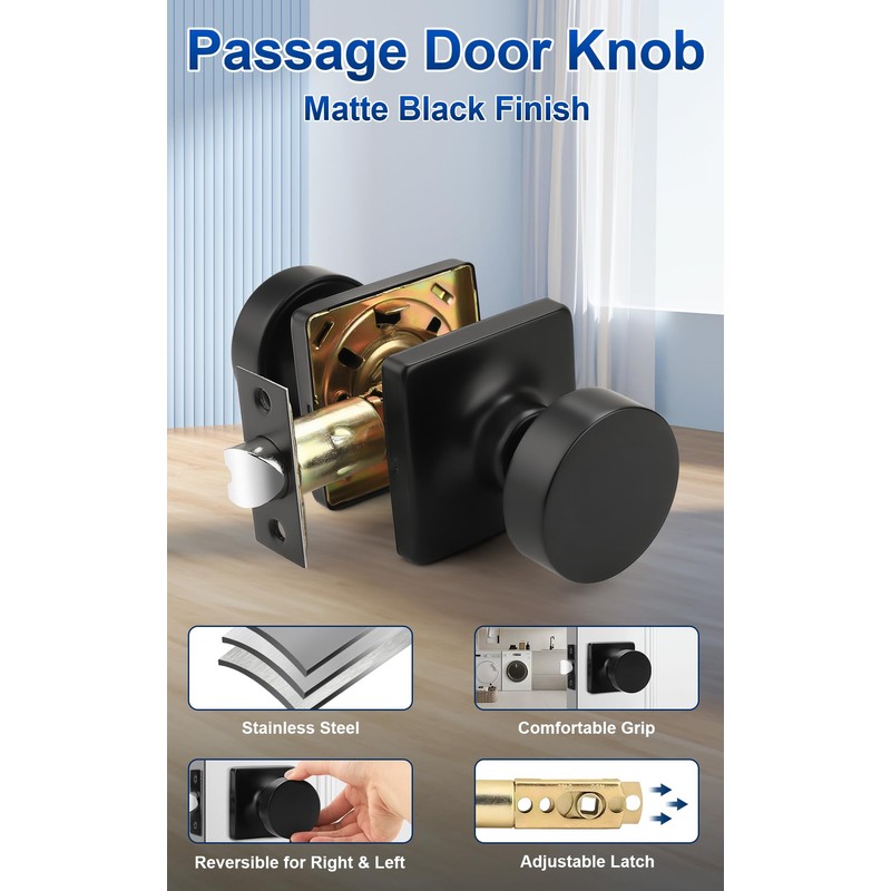 Probrico Bulk Passage Door Knobs Interior 10 Pack, Matte Black