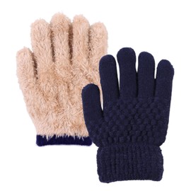 Pesaat Kids Winter Gloves Fleece Warm Toddler Boy Knitted Glove Children Girl Ski Gloves 3-12 Years (Navy, 3-6 Years)
