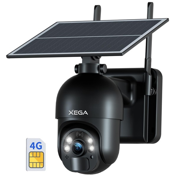 Xega 4G LTE Cellular Security Camera Outdoor Solar Camera Wireless,