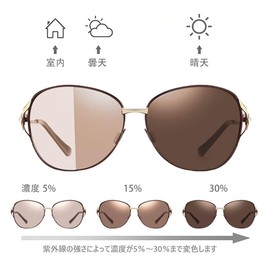 Feisedy B1158 Women's Sunglasses, Dimmable, Discoloring, Polarized, Fashion, Cool, Elegant, Jewelry Frame, UV Protection, UV 400 Protection, Small Face, Travel, Driving, (Polarized discoloration)