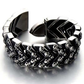 COOLSTEELANDBEYOND Gothic Retro Style Mens Large Stainless Steel Link Chain Bracelet with Skulls