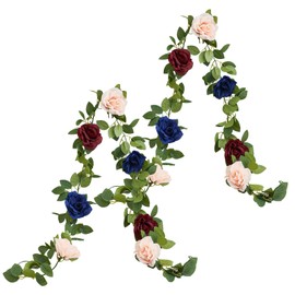 Artificial Rose Garlands Rose Vines Leaves Banners Hanging Floral Garland Fake Rose Flower Vine for Wedding Arch Ceremony Home Garden Outdoor Party Wall Decorations