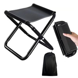 Heavy Duty Folding Camping Chair - Portable Compact Stool with Carry Bag | Steel Frame Outdoor Chair for Adults & Kids | Beach, Fishing, Picnic & Hiking Gear (Black)