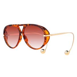 MJEBT Vintage Oversized Aviator Earrings Sunglasses Women Men, Trendy 70s Retro Pilot Shield Big Frame Eyewear Sun Glasses（Tortoise/Brown Gradient）