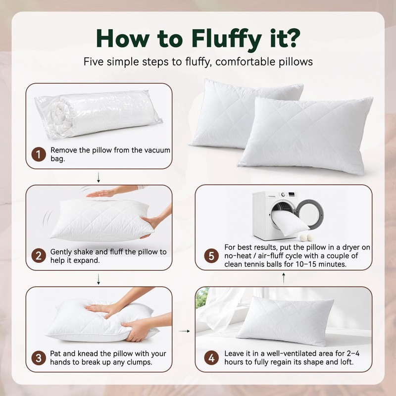 Three Geese White Goose Feather Cotton Pillows Queen Size Set
