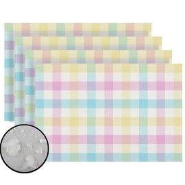 Linen Spring Placemats Set of 4 Buffalo Check Plaid Easter Table Mats Easter Decor Birthday Party Home Kitchen Table Decorations and Supplies-12×18''