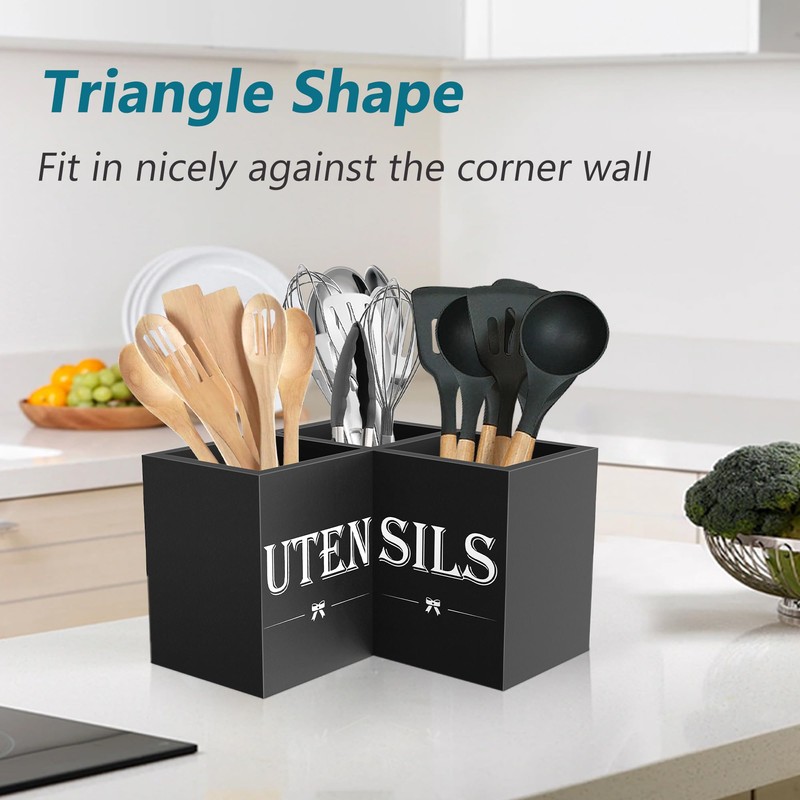 Suli Extra Large Kitchen Utensils Holder with 3 Compartments,Corner Utensil