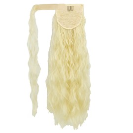 IMISSU Long Kinky Curly Wrap Around Ponytail Hair Extensions Clip in Ponytail Hairpiece (613 Blonde)