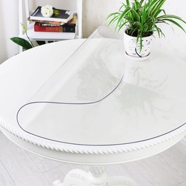 LinkGro 42 Inch Clear Round PVC Plastic Table Protector Cover Vinyl Tablecloth Clear PVC Table Protector Round Dining Kitchen Table Wood Furniture Protector Wipeable Waterproof Table Runner Protector