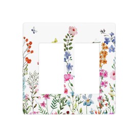 Country Watercolor Flower Floral 2 Gang Double Decorator GFCI/Rocker Wall Plate Blossom Spring Wildflower Bouquet Botanical Electrical Outlet Decorative Receptacle Cover Light Switch for Dimmer, USB