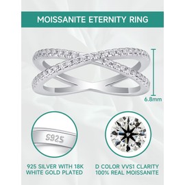 Moissanite Cottage 41 Stones Moissanite Criss Cross Rings for Women, 0.246 Carat Round Cut Diamond 18K White Gold Plated 925 Sterling Silver Half Eternity Wedding Bands Stackable X Ring, Size 6