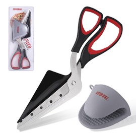 Pizza Scissors, Pizza Cutter with Shovel, Food-Grade Sharp Stainless Steel Blade and Soft Grip Handle, Multifunctional Kitchen Scissors, 27cm (black)