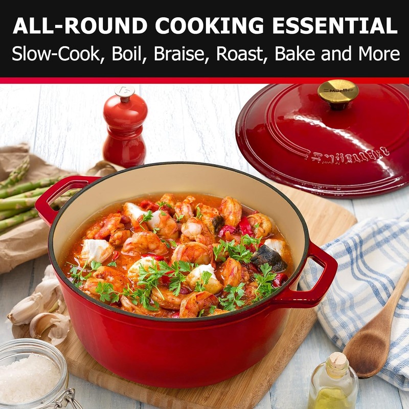 MÜELLERHOME 4.5 QT Enameled Cast Iron Dutch Oven, Heavy-Duty Casserole