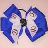 Softball Hair Bow with six Loops, Royal, White Pony Band