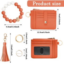 KNGITRYI Wallet Keychain Wristlet for Women,Slim RFID Credit Card Holder Purse Tassel Keychain Bangle Key Ring for Men Women (Coral)