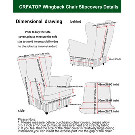 CRFATOP 2 Piece Stretch Wingback Chair Cover with Skirt Printed Wing Chair Slipcovers Spandex Fabric Wingback Armchair Covers with Cushion Slipcover for Living Room Bedroom Wingback Chair,C03