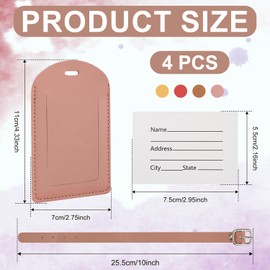 LUTER Pack of 4 Leather Luggage Tags, Suitcase Tag Identifiers, Luggage Labels Tags with Adjustable Strap, Privacy Cover for Suitcases, Travel (Red, Pink, Brown, Turmeric)