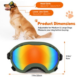 Dog Goggles,UV Protection Dog Sunglasses for Medium-Large Breed,Dogs Eye Protection with Adjustable Strap (Army Green)