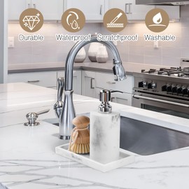 Luxspire Bathroom Vanity Tray, 8 x 4 inch Resin Kitchen Sink Tray for Soap Dispenser Bathroom Countertop Organizer Plate Holder for Perfume Soap Towel Bathroom Accessories, Mini, White Marble