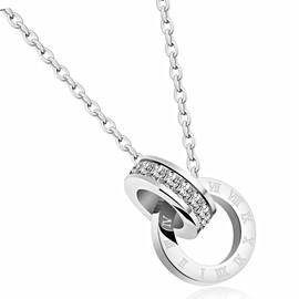 murtoo Women's Necklace Double Circle Pendant Silver Rose Gold Zirconia Interlocking Infinity Pendant Necklace Jewelry Gift for Her (Silver)