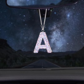 ToBeQueen Colorful Bling Rear View Mirror Hanging Accessories Letter A, Diamond Crystal Rhinestone Car Decoration for Women, Cute Lucky Hanging Ornament Colorful Bling Car Accessories(Colorful,A)