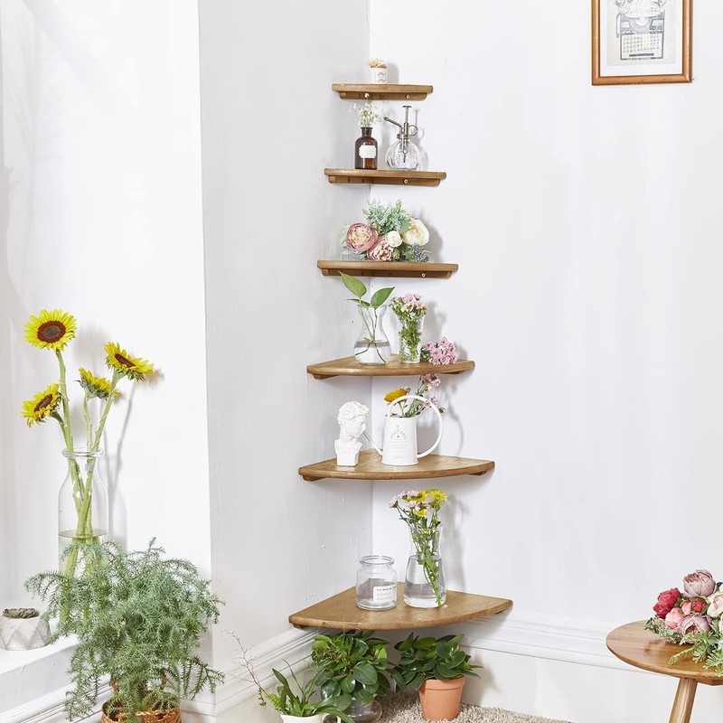 Conamily Corner Shelf, Solid Oak Wood Floating Corner Shelf Wall