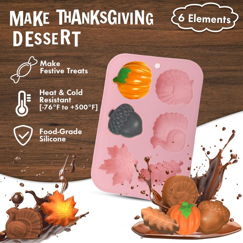 2-Pack Thanksgiving Treat Molds - 6-Cavity Silicone Baking Molds with