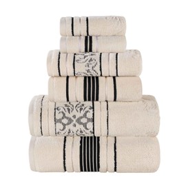 Superior Cotton 6 Piece Assorted Floral Towel Set, Includes 2 Bath, 2 Hand, 2 Washcloth/Face Towels, Quick Dry, Home Essentials, Shower, Spa, Luxury Plush Soft Absorbent Towels, Zero Twist, Ivory