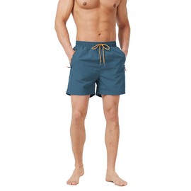 Bulobulo Swimming Trunks with Zip Pocket Men's Quick-Drying, peacock blue, 3 XL
