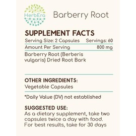 HerbEra Barberry Root 120 Capsules, 400 mg, Concentrated Liquid Drops Natural Barberry Root (Berberis Vulgaris) Dried Root Bark (120 Capsules)