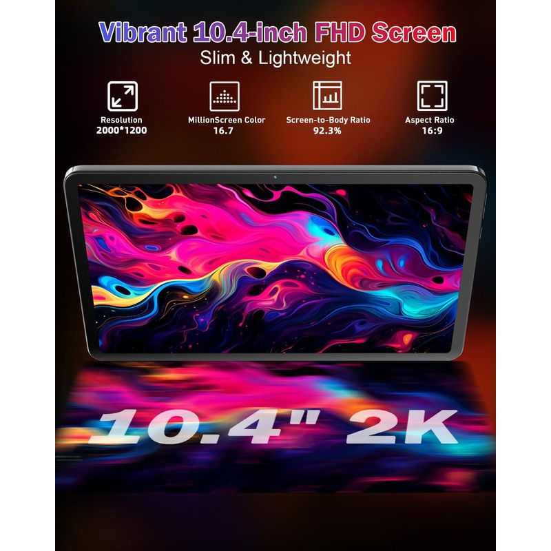 Raemond Android 15 Tablet with Case, 10.4 inch 2000x1200 2K