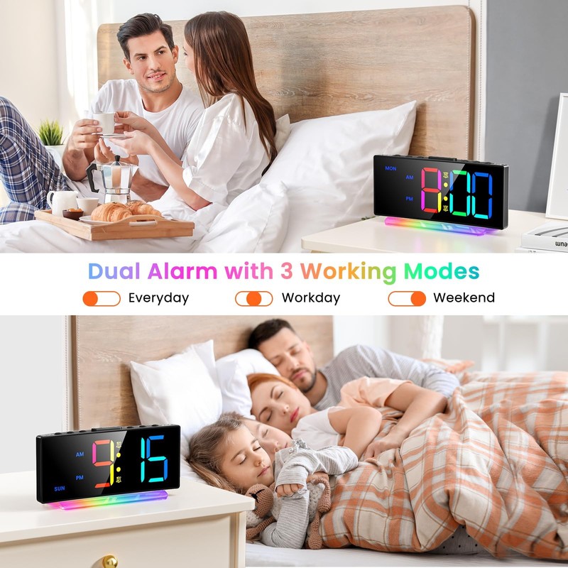 Digital Alarm Clock for Bedroom, Digital Clock with Curved Design,