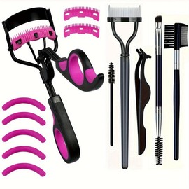 Lashes Curler Kit, 13pcs/set Eyelash Curler & Eyebrow Brush & Tweezers & Silicone Pad for Lash Clusters, Professional Makeup Products for Women, Christmas Gift