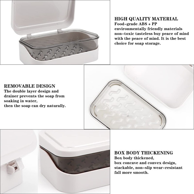 DOERDO Soap Box with Removable Drainer and Lid, Portable Soap