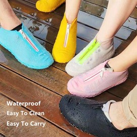 ydfagak Shoe Covers Waterproof Reusable Foldable Not-Slip Rain Shoe Covers with Zipper,Shoe Protectors Overshoes Rain Galoshes for Kids Men and Wome (Pink, L (Women 8-12, Men 7-11))