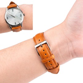 Gomvadr Quick Release Leather Watch Band, Two Tone Oil-tanned Leather Watch Straps 18mm 19mm 20mm 21mm 22mm Replacement Watch Belt for Men Women,Camel with Silver Buckle,18mm