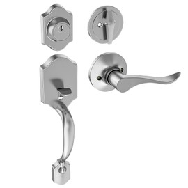 HOSOM Satin Nickel Front Door Handle Set, Exterior Door Lock Set with Deadbolt,Single Cylinder, Reversible for Right and Left Handed Doors