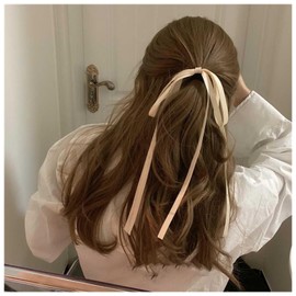 Xduargs Vintage Silk Satin Bow Hair Rope Scrunchies Long Satin Ribbon Bow Elastic Hair Tie Ropes Satin Silky Bow Hair Ties French Bowknot Bands Rope Ponytail Holder Accessories for Women(White)